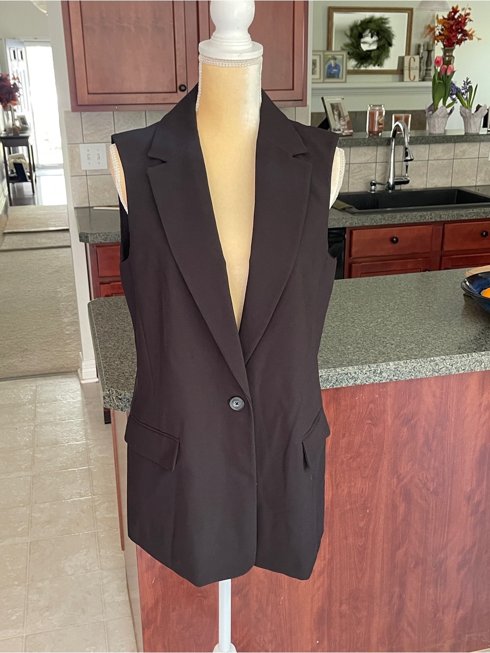 Nine West Black Longline Sleeveless Blazer Vest